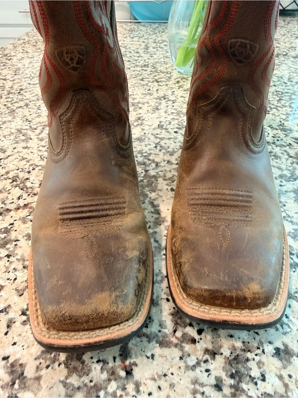 Ariat Brown Kids Western Boots with Red Stitching
